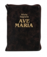BÍBLIA AVE MARIA COURO ZÍPER MARROM MÉDIA