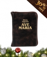 imagem do produto - BÍBLIA AVE MARIA COURO ZIPER MARROM BOLSO