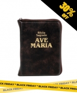 imagem do produto - BÍBLIA AVE MARIA COURO ZIPER MARROM BOLSO